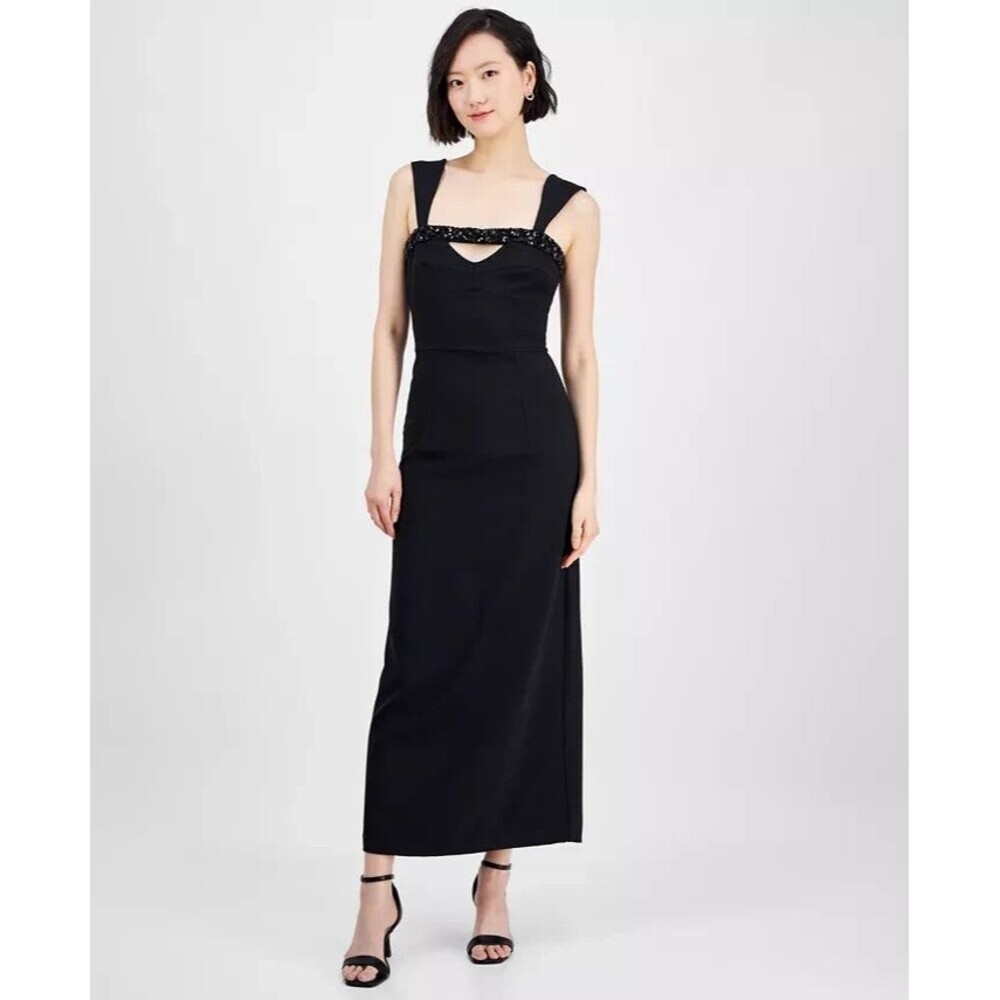 Taylor Women's Sleeveless Embellished Cutout Sheath Dress Modern Chic Black 2